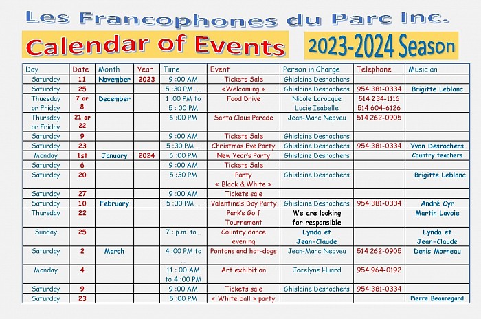 2023-2024 ANG Calendar of events